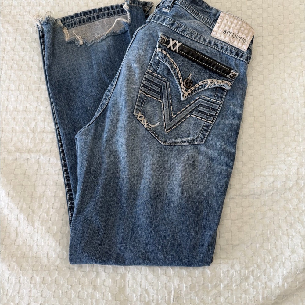 Affliction Men's Distressed Blue Bootcut Jeans